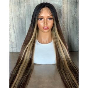 Straight Long Ombre Highlights Lace Front Wig
